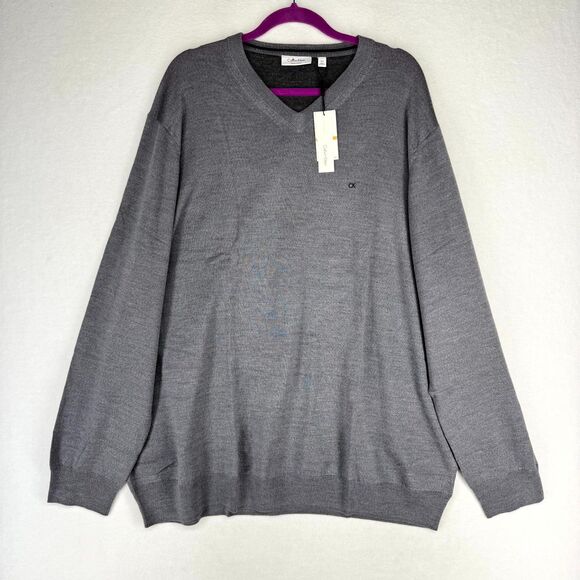 Calvin Klein $108 Men's 4XL Tall Sweater Gray 100%‎ Extra Fine Merino Wool NEW - Picture 1 of 11
